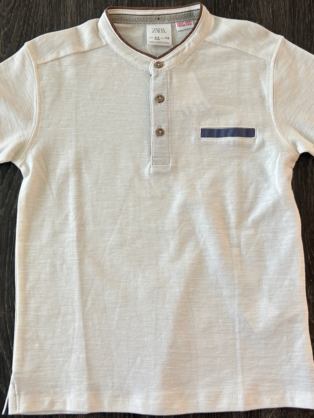 Zara Cream Short-Sleeve Henley with Navy Pocket Trim 5/6